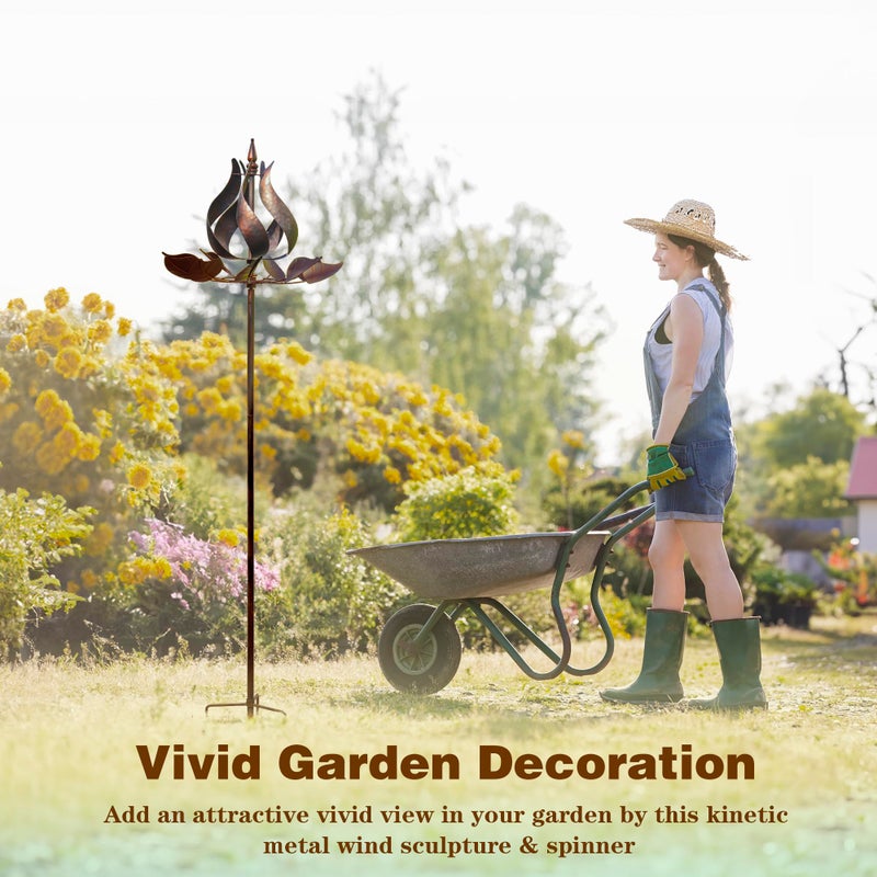 Winwindspinner Wind Spinners Outdoor - Large Tulip Metal Bronze Color Wind Sculptures & Spinner, Kinetic Gift Ideal Windmill Decor for Garden and Yard (75 inch Height) - Image 4